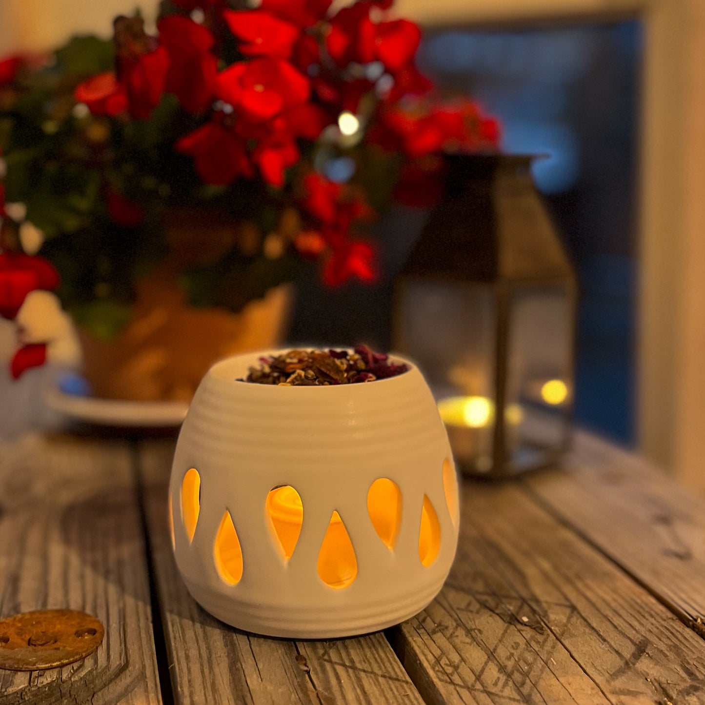 Duftlampe, røykelse og bivokslys