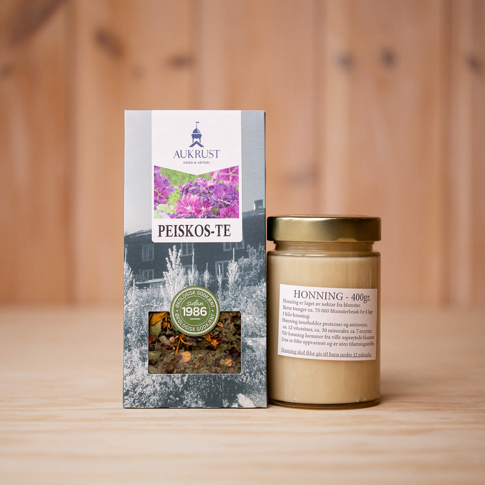 Gåvepakke – Sommarhonning & Peiskos-te frå Lom